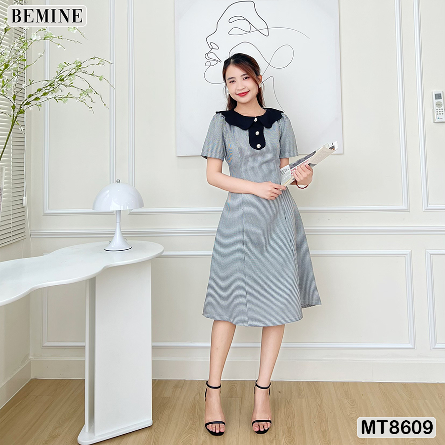 Đầm thiết kế công sở cổ phối gợn đính nút BEMINE MT8609