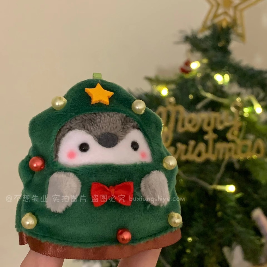 Móc khoá gấu bông chim cánh cụt mặc đồ cây thông Noel 6cm JUNNEW