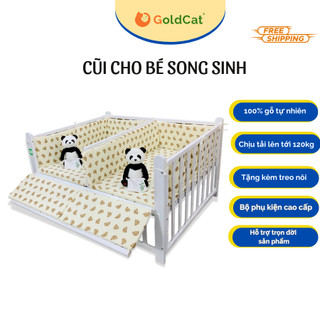 Cũi Cho Bé Sinh Đôi GoldCat Gỗ Tự Nhiên - Combo Full Phụ Kiện Cần Thiết- Tặng Kèm 5 món quà  hấp dẫn