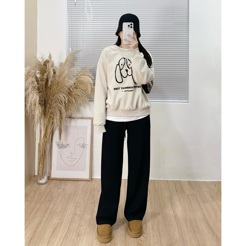 1133 quần xuông nỉ lót lông cạp chun