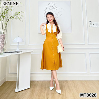 Đầm thiết kế phối tay cổ sơ mi nơ bemine mt8628