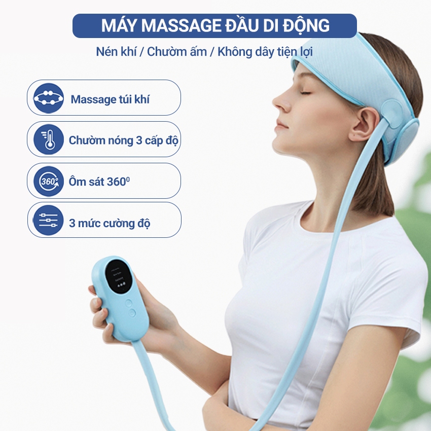 Máy Massage Đầu Thông Minh Xoa GB4760 Bóp Túi Khí, Mát Xa Nhiệt Giup giảm đau nhức đầu, giảm căng thẳng mệt mỏi