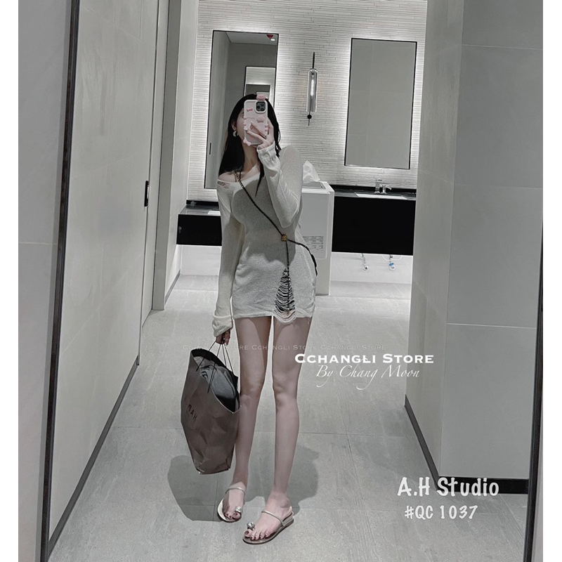 ÁO LEN RÁCH 2 MÀU XÁM / TRẮNG