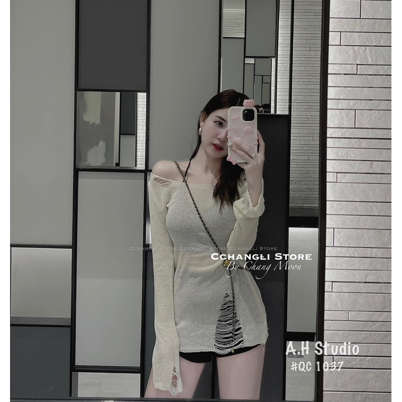 ÁO LEN RÁCH 2 MÀU XÁM / TRẮNG