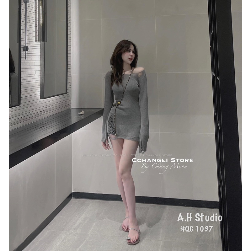 ÁO LEN RÁCH 2 MÀU XÁM / TRẮNG