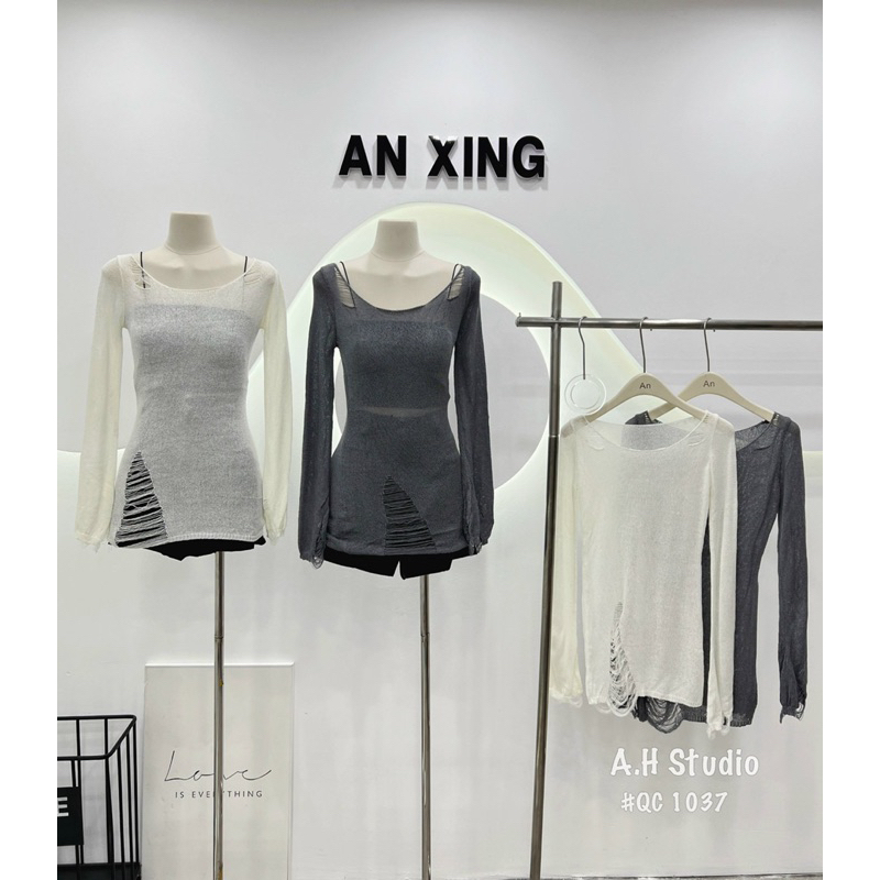 ÁO LEN RÁCH 2 MÀU XÁM / TRẮNG