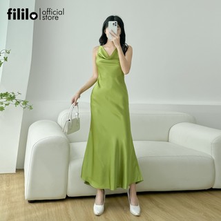 Đầm Lụa Dài Maxi Đuôi Cá FILILO Cổ Đổ Kín Đáo Sang Trọng Váy Dự Tiệc Thiết Kế Cao Cấp