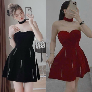 Bigsize Đầm dự tiệc nhung cúp ngực tặng kèm chocker 50-90kg
