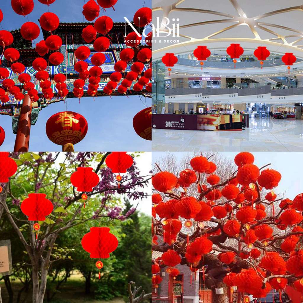 Đèn lồng đỏ chữ Phúc, Nilon, Ngoài Trời Chống Nước treo trang trí Lễ Tết, Siêu Thị