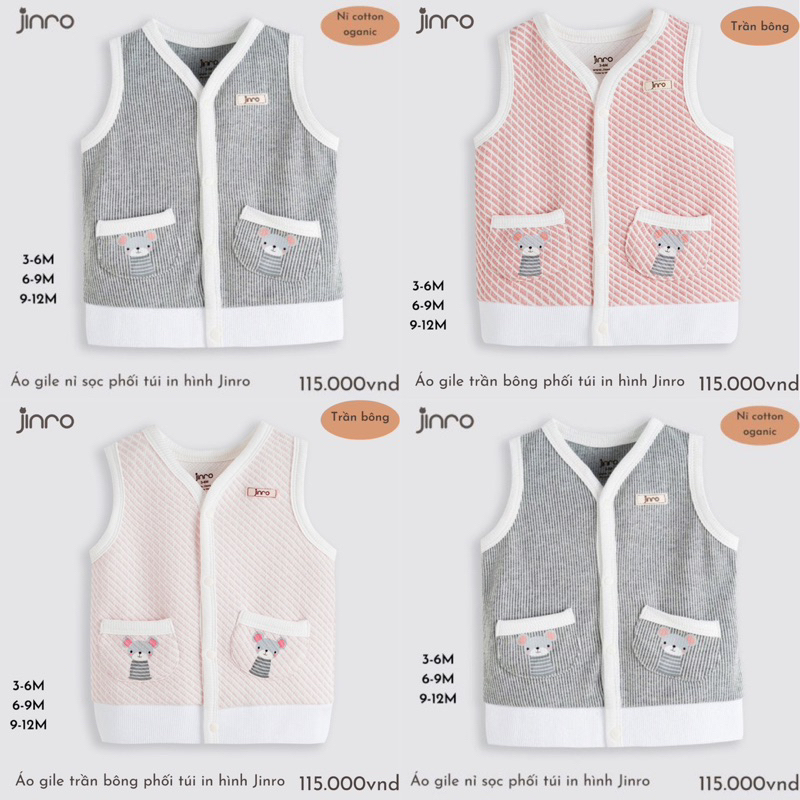 Áo gile Jinro vải nỉ bông mềm nhẹ cho bé trai bé gái mặc thu đông