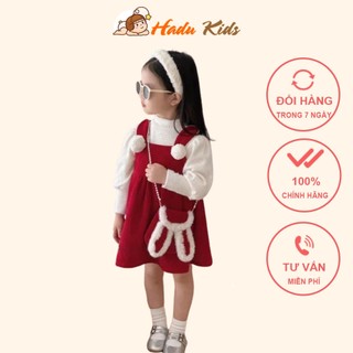 Set áo váy nhung cho bé gái size đại 12-32kg Váy thu đông cho bé gái, váy đầm bé gái diện Noel, Tết Hadukids