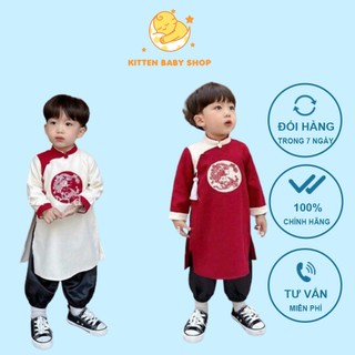 Áo dài cách tân thêu phụng cho bé trai size đại Áo dài cách tân cho bé trai diện Tết Kittenbabyshop