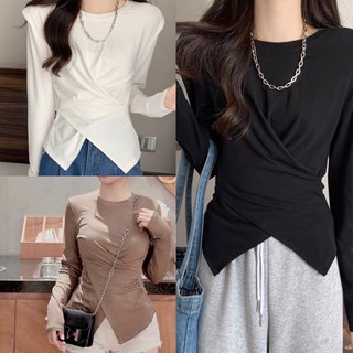 Áo thun đắp chéo tay dài vạt nhọn
