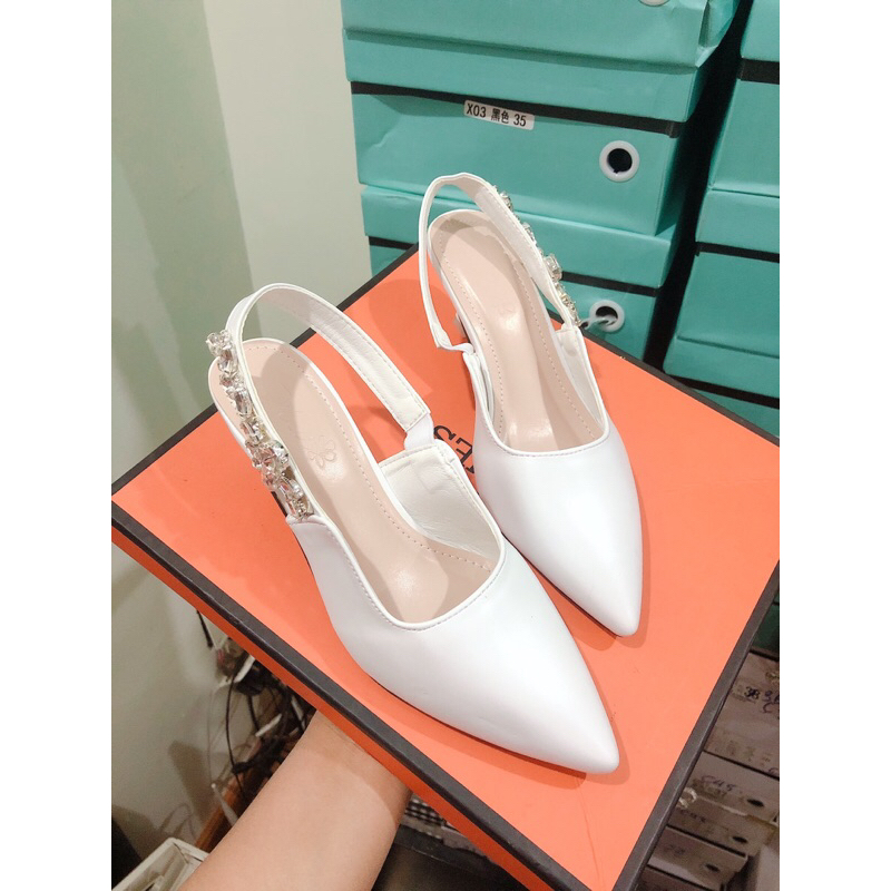 Giày cao gót mũi nhọn, giày hở gót quai đá cao 3cm mã H188