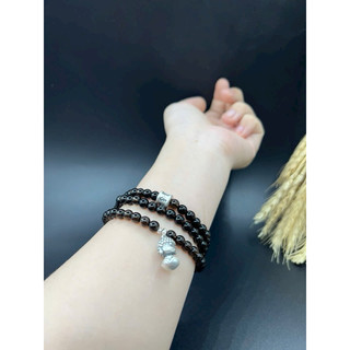 Vòng Tay Phong Thuỷ chuỗi 3 vòng thạch anh khói phối bạc 925
