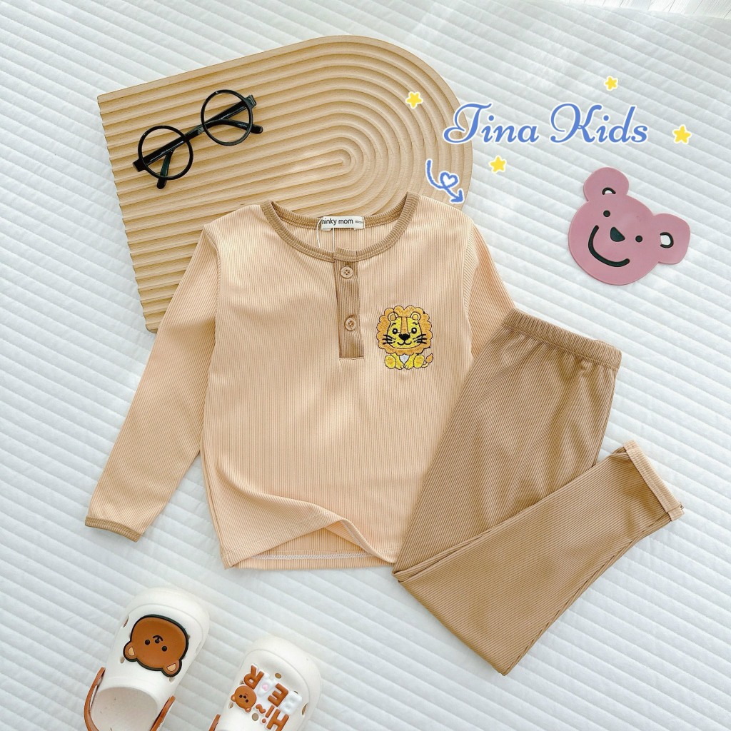 Bộ Đồ Dài Tay, Bộ Đồ Thun Gân Cho Bé Trai, Bé Gái Hàng MinKy Mom Thêu Hình Xinh Xắn Cho Bé Từ 7Kg - 28Kg