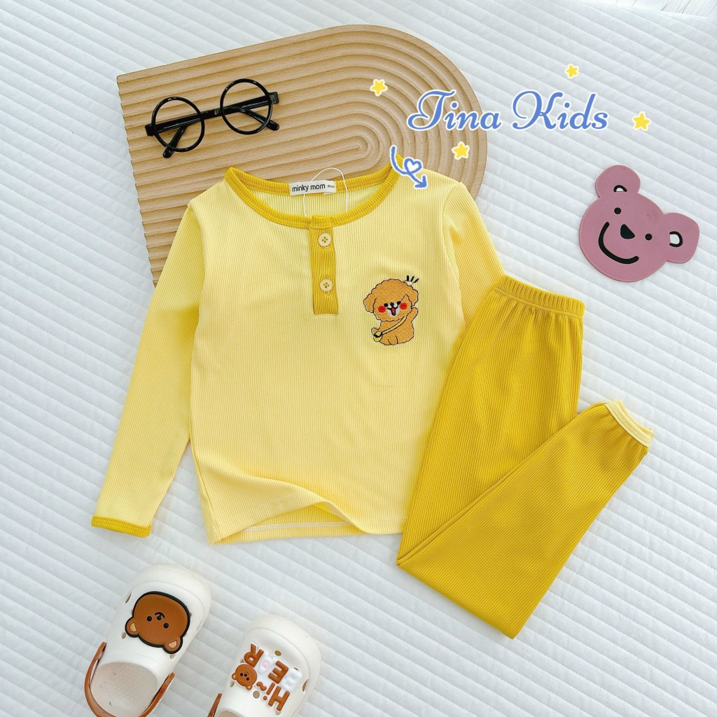 Bộ Đồ Dài Tay, Bộ Đồ Thun Gân Cho Bé Trai, Bé Gái Hàng MinKy Mom Thêu Hình Xinh Xắn Cho Bé Từ 7Kg - 28Kg