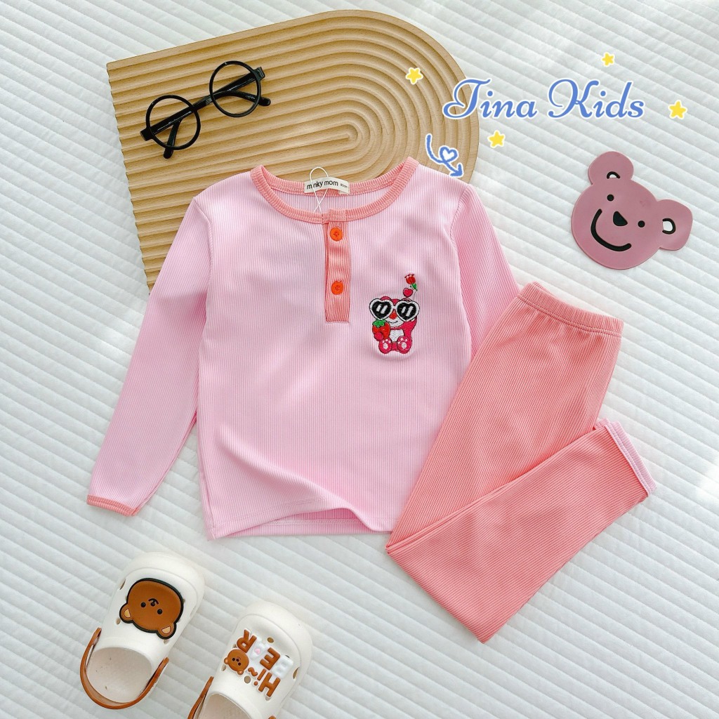 Bộ Đồ Dài Tay, Bộ Đồ Thun Gân Cho Bé Trai, Bé Gái Hàng MinKy Mom Thêu Hình Xinh Xắn Cho Bé Từ 7Kg - 28Kg