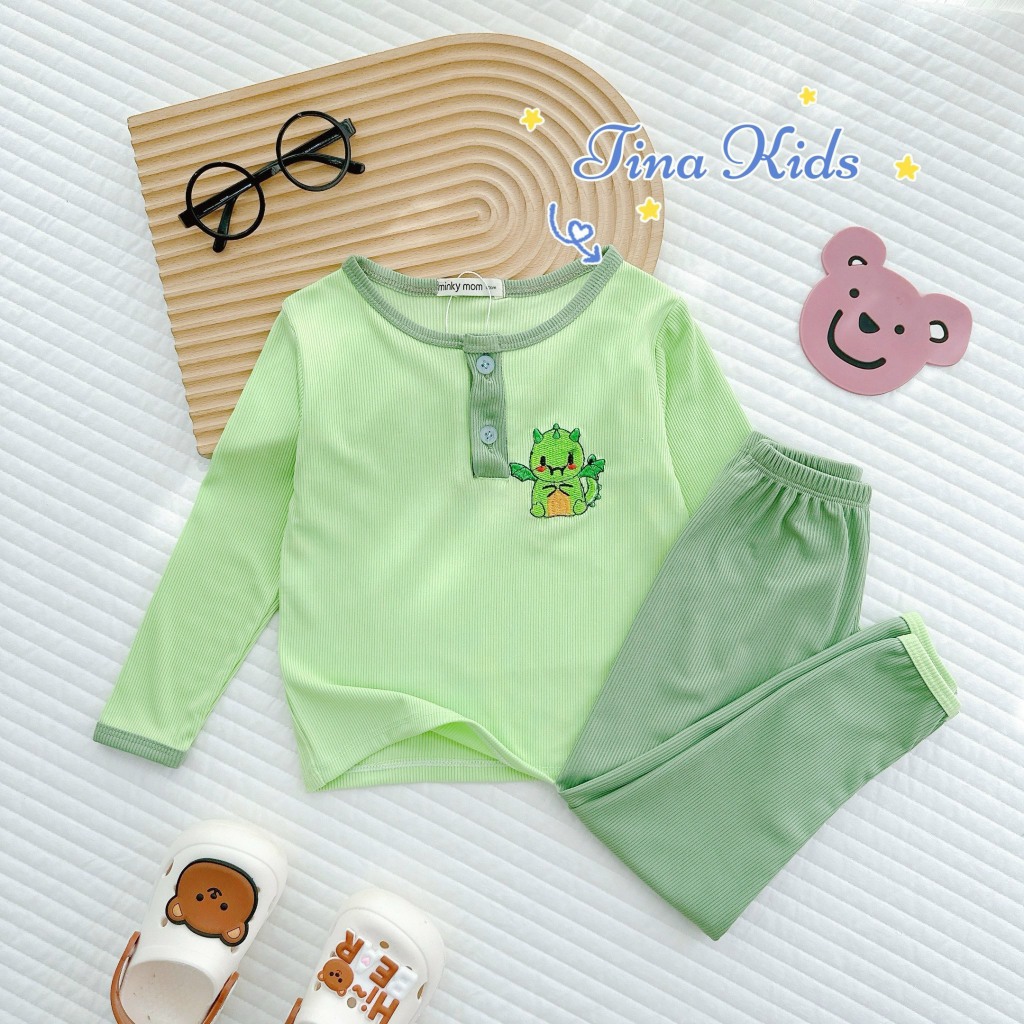 Bộ Đồ Dài Tay, Bộ Đồ Thun Gân Cho Bé Trai, Bé Gái Hàng MinKy Mom Thêu Hình Xinh Xắn Cho Bé Từ 7Kg - 28Kg