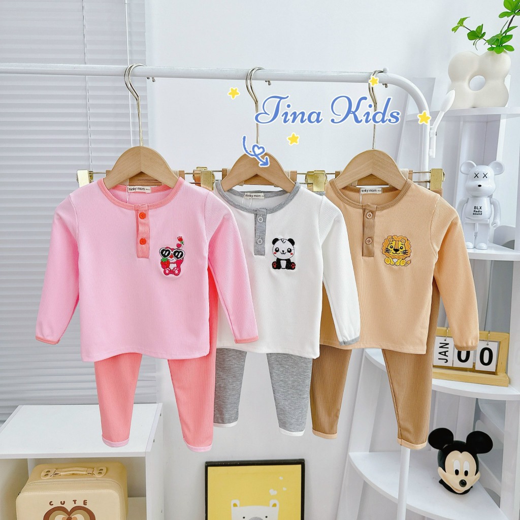 Bộ Đồ Dài Tay, Bộ Đồ Thun Gân Cho Bé Trai, Bé Gái Hàng MinKy Mom Thêu Hình Xinh Xắn Cho Bé Từ 7Kg - 28Kg
