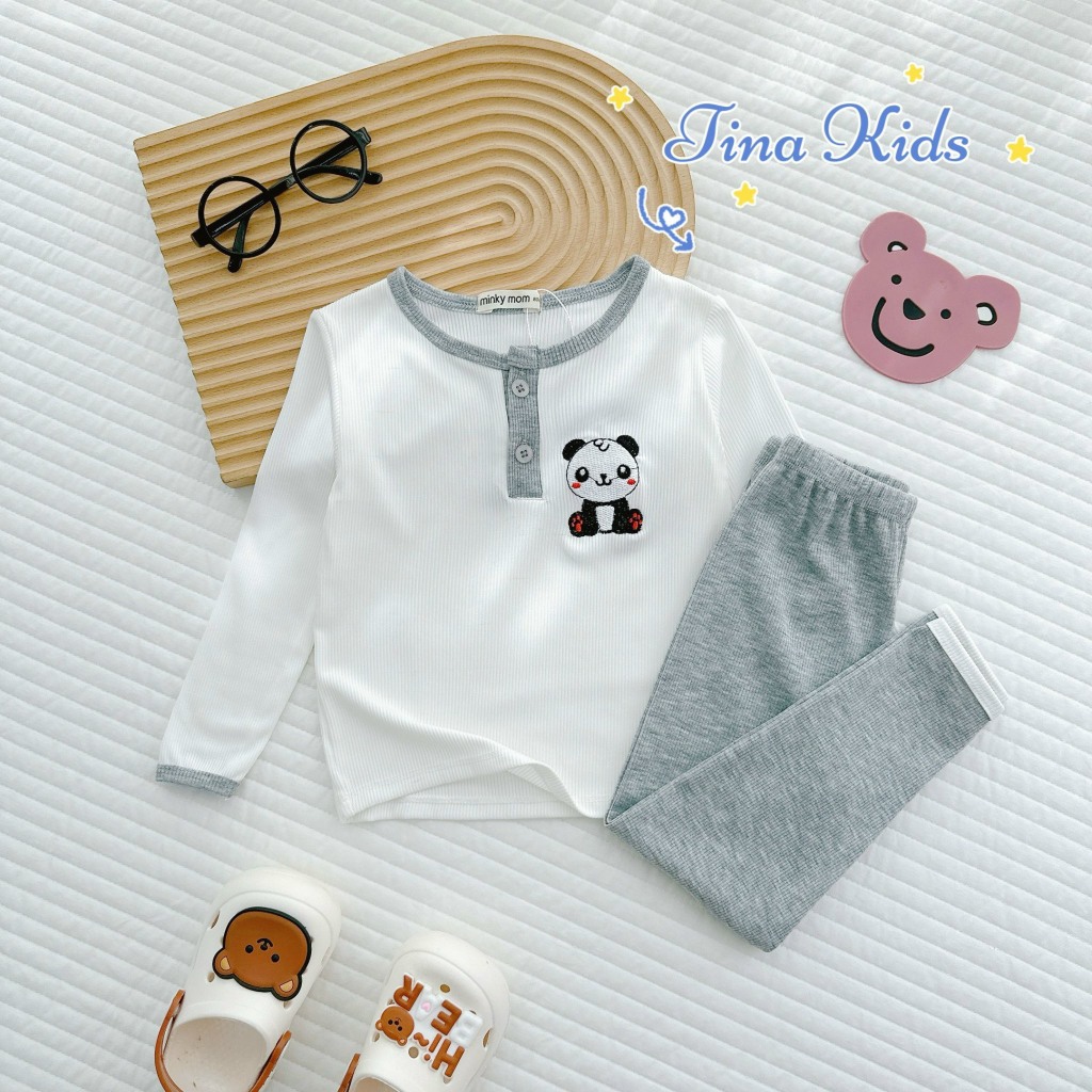 Bộ Đồ Dài Tay, Bộ Đồ Thun Gân Cho Bé Trai, Bé Gái Hàng MinKy Mom Thêu Hình Xinh Xắn Cho Bé Từ 7Kg - 28Kg