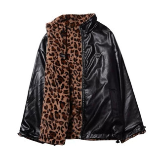 Reversible Leopard Jacket - Áo khoác mặc được 2 mặt. Mặt da màu đen và mặt lông da báo ấm áp
