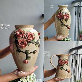 bình hoa đắp nổi thủ công gốm Bát Tràng cao cấp