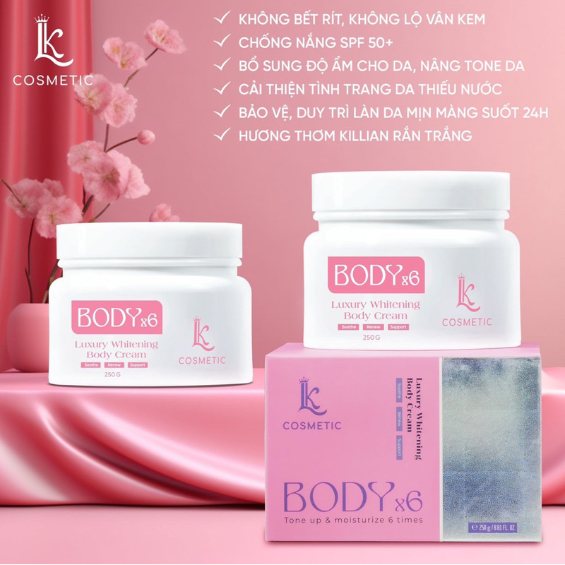 Kem body x6 Linhkool Hũ 250g, Kem dưỡng trắng da chuyên sâu,dưỡng ẩm,chống nắng da hiệu quả Luxury whitening Body X6