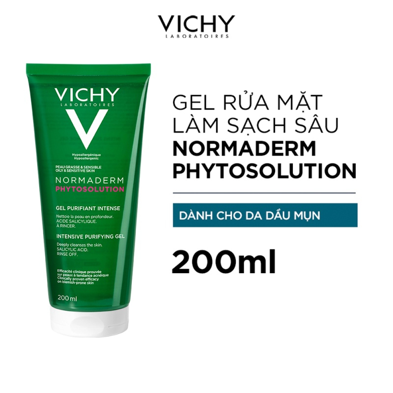 Sữa rửa mặt Vichy dạng gel làm sạch sâu giảm bã nhờn Normaderm Phytosolution 200ml