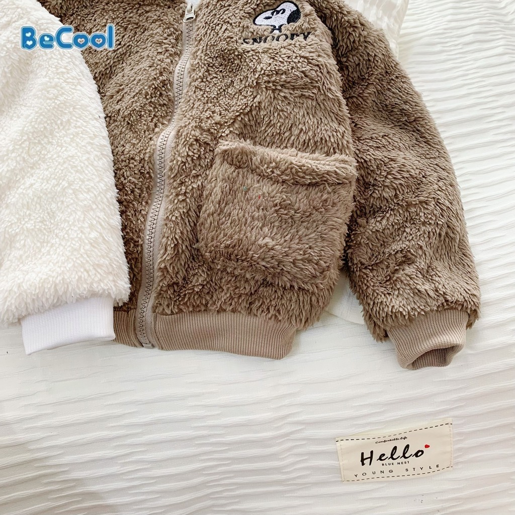 Áo khoác lông cừu cho bé trai bé gái có túi có mũ xịn xò, áo khoác lông xuất dư trẻ em 9 đến 23kg