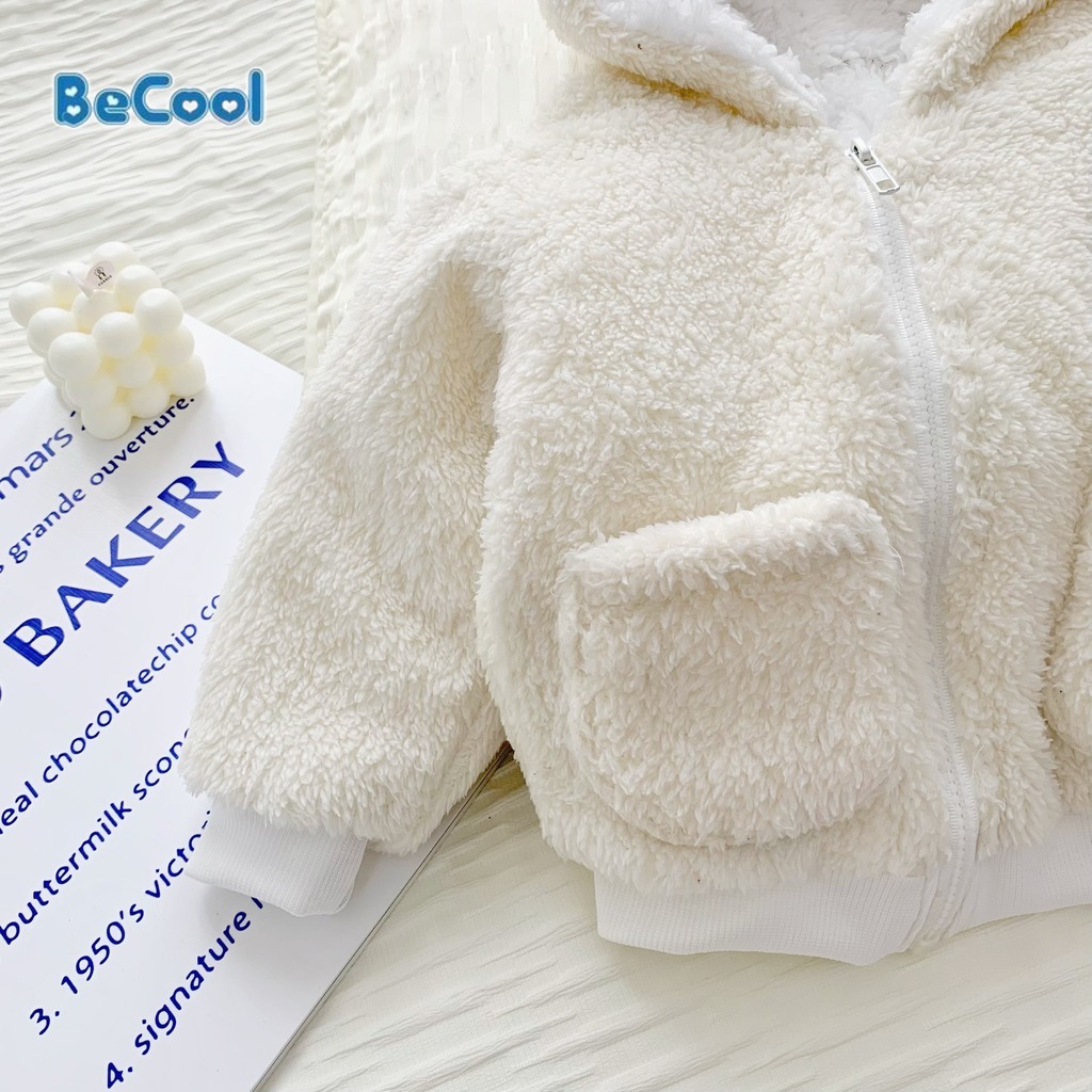 Áo khoác lông cừu cho bé trai bé gái có túi có mũ xịn xò, áo khoác lông xuất dư trẻ em 9 đến 23kg