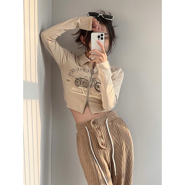 Áo Croptop Dài Tay Ruby Có Khóa Kéo, Áo Baby Tee y2k Ôm Body Thời Trang Thu Đông