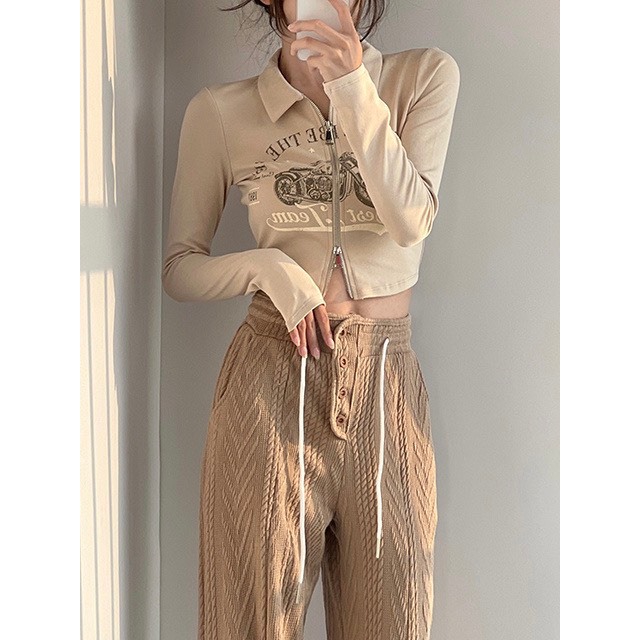 Áo Croptop Dài Tay Ruby Có Khóa Kéo, Áo Baby Tee y2k Ôm Body Thời Trang Thu Đông