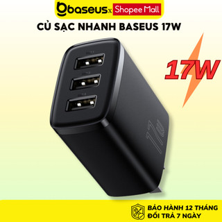 Củ sạc nhanh 3 cổng Baseus Compact Quick Charger 17W dùng cho nhiều máy một lúc Cho ip samsung xiaomi