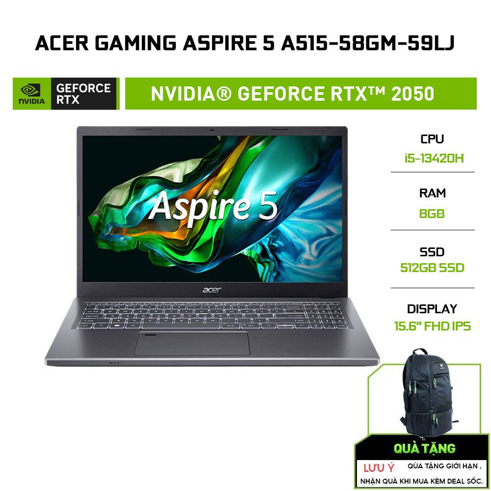 Laptop Acer Gaming Aspire 5 A515-58GM-59LJ i5-13420H | 8GB | 512GB | RTX™ 2050 4GB