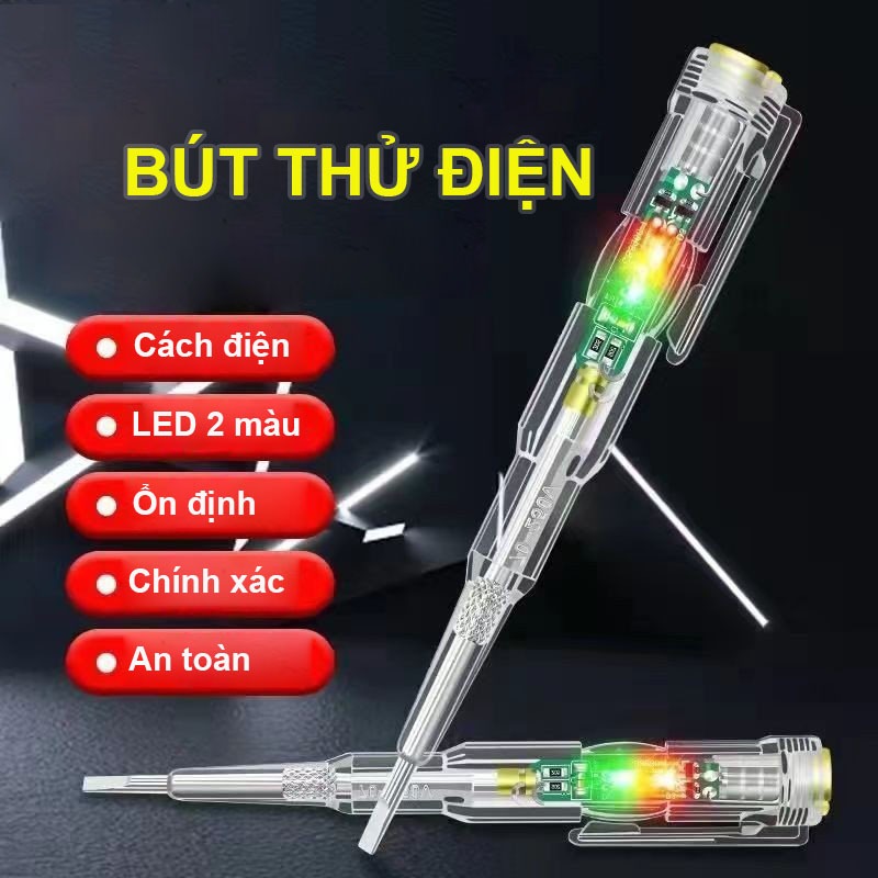 Bút thử điện cảm ứng không cần chạm đèn LED 2 màu thông minh, an toàn trong thi công điện