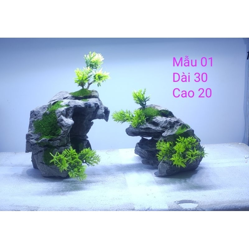 LAYOUT ĐÁ TỰ NHIÊN GẮN CÀNH TÙNG NHỰA VÀ RÊU TRANG TRÍ BỂ CÁ CẢNH