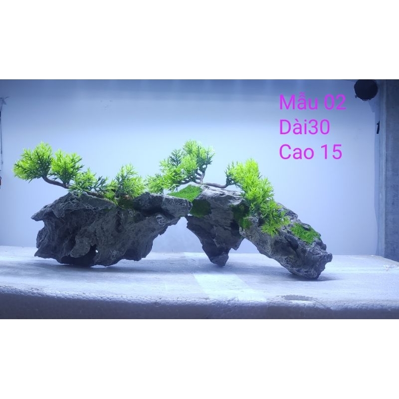 LAYOUT ĐÁ TỰ NHIÊN GẮN CÀNH TÙNG NHỰA VÀ RÊU TRANG TRÍ BỂ CÁ CẢNH