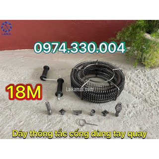 Dây thông tắc cống dùng tay quay dài 18M + 6 đầu thông + 1 tay quay