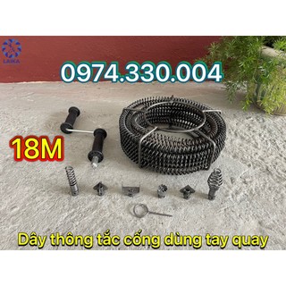 Dây thông tắc cống dùng tay quay dài 18M + 6 đầu thông + 1 tay quay