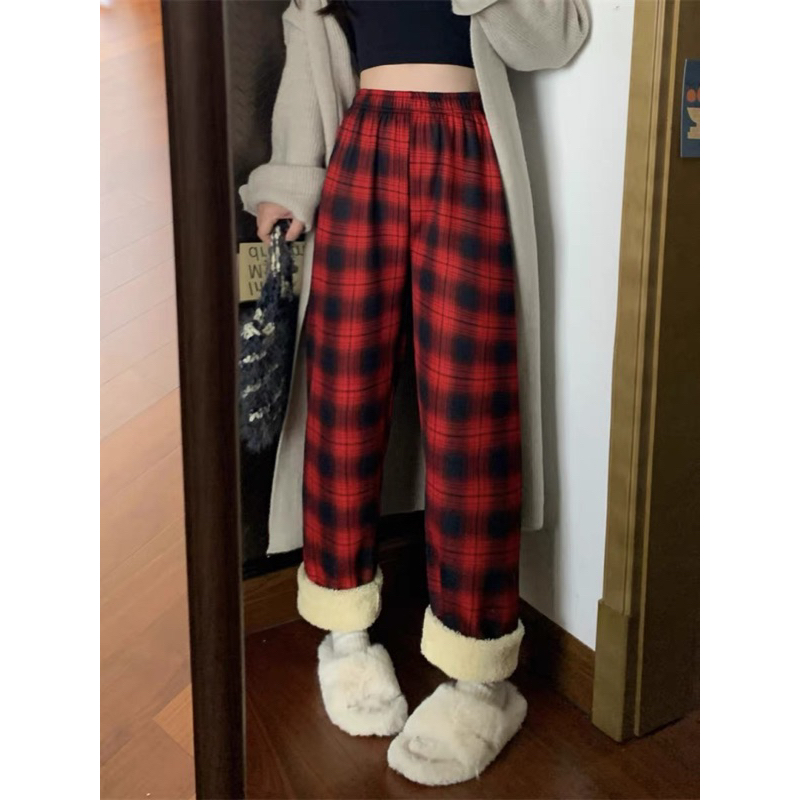 Quần Nỉ Kẻ Nhiều Màu Trần Bông Siêu Ấm Phong Cách Hàn Quốc