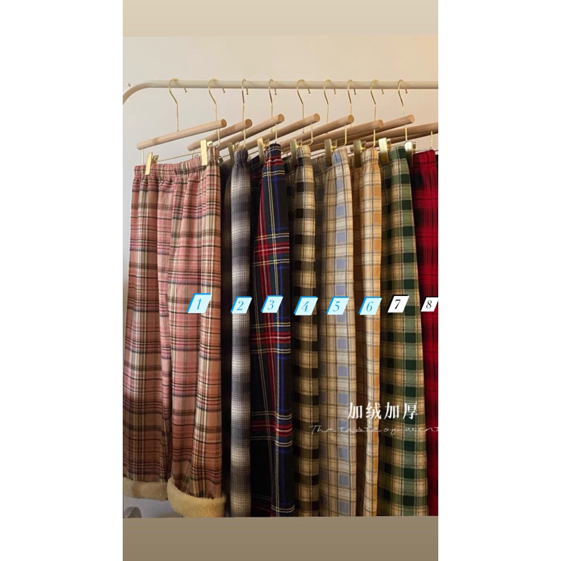 Quần Nỉ Kẻ Nhiều Màu Trần Bông Siêu Ấm Phong Cách Hàn Quốc