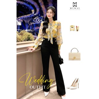 Áo Sơ Mi Công Sở Nữ My Way Tay Bồng Cổ Nơ Họa Tiết Hoa Thanh Lịch 5MA07111