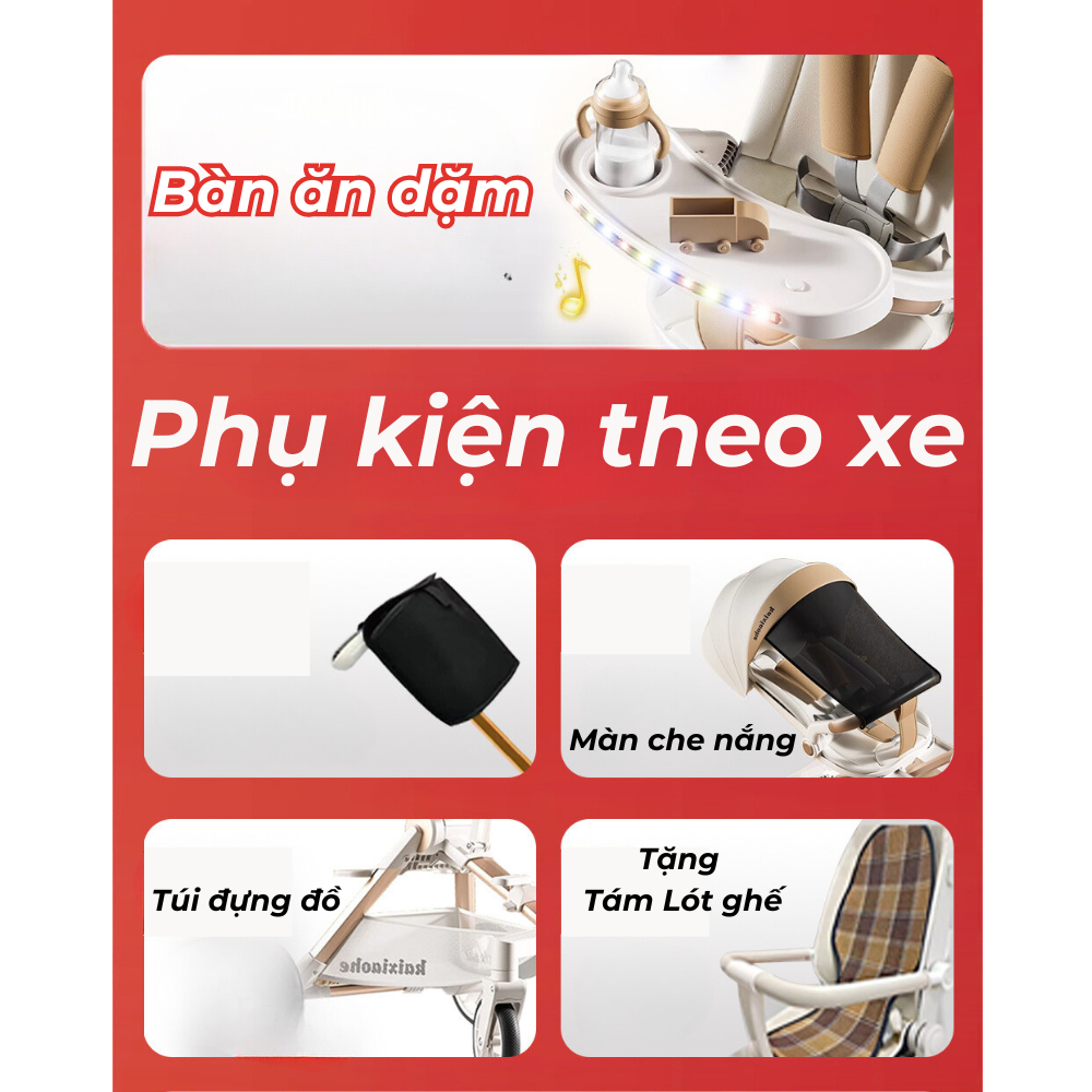 Xe Đẩy Cho Bé Gấp Gọn, Khung Hợp Kim Nhôm Cao Cấp, Tặng Bàn Ăn Dặm Thông Minh Cho Bé Sơ Sinh Đến 4 Tuổi - KIDSMALL