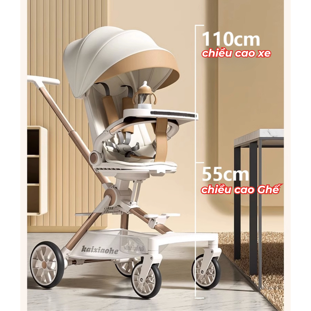 Xe Đẩy Cho Bé Gấp Gọn, Khung Hợp Kim Nhôm Cao Cấp, Tặng Bàn Ăn Dặm Thông Minh Cho Bé Sơ Sinh Đến 4 Tuổi - KIDSMALL