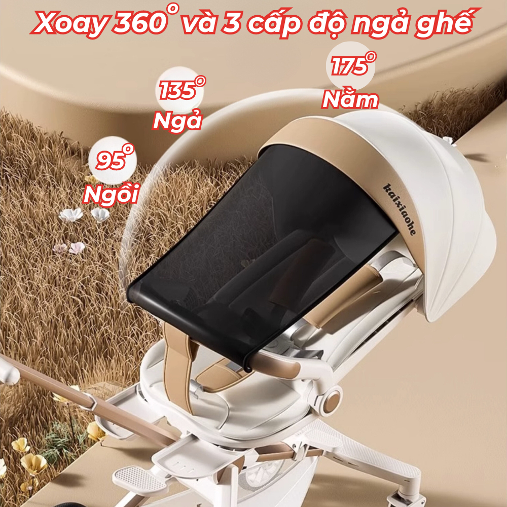 Xe Đẩy Cho Bé Gấp Gọn, Khung Hợp Kim Nhôm Cao Cấp, Tặng Bàn Ăn Dặm Thông Minh Cho Bé Sơ Sinh Đến 4 Tuổi - KIDSMALL