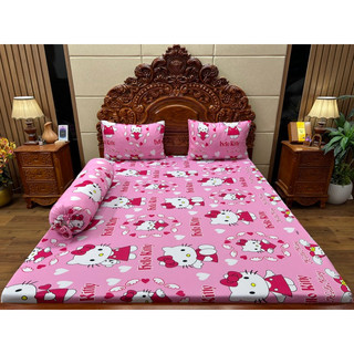 Bộ chăn ga gối thun hàn quốc hello kitty hồng