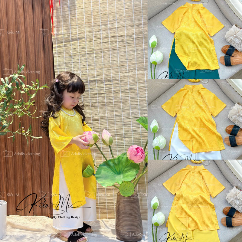 Áo dài cổ trụ chất gấm cho bé 8-40kg