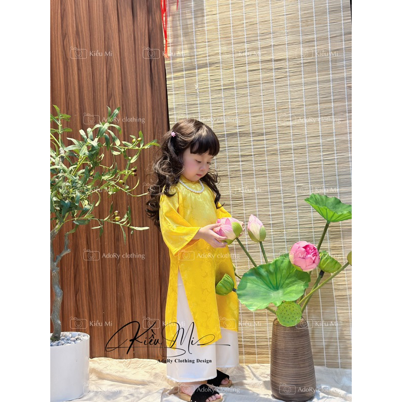 Áo dài cổ trụ chất gấm cho bé 8-40kg