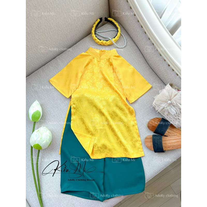 Áo dài cổ trụ chất gấm cho bé 8-40kg
